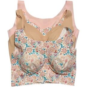 Rhonda Shear 3 pack Seamless Original Ahh Bra Multicolor Floral Beige Pink 3X